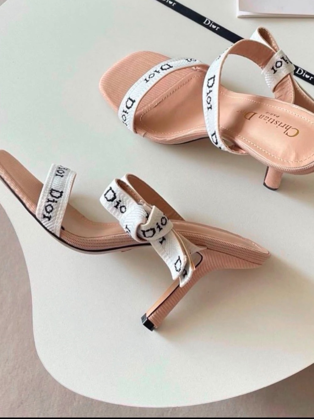 J”ADior Kitten Heel Sandals with White Logo Straps (COPY)